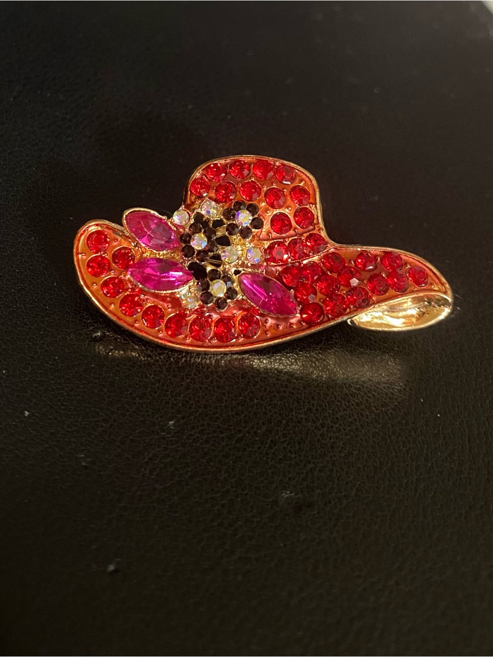 Red Crystal Hat Brooch - Red Hat Ladies